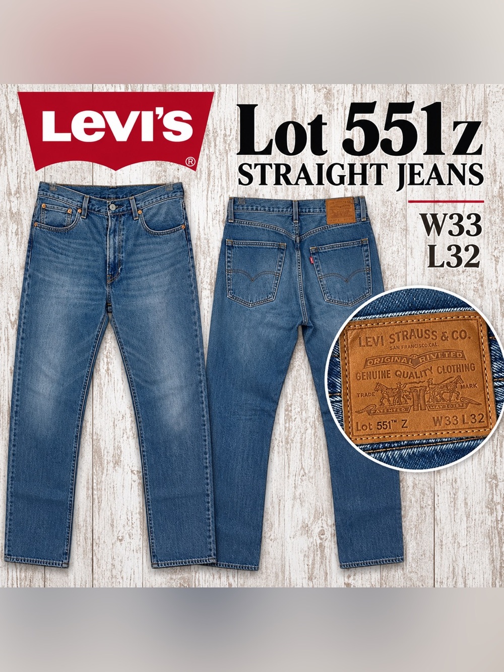 LEVI’S LOT 551Z STRAIGHT LEG JEANS MEN’S W33 L32 MEDIUM WASH